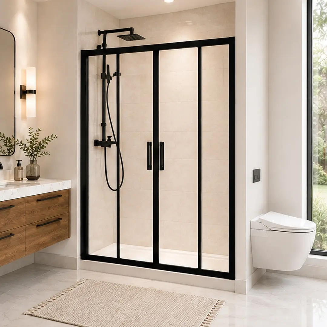 60" W x 72" H Double Sliding Framed Shower Door, 1/4" Clear SGCC Tempered Glass, Matte Black Aluminum Frame, Reversible Left/Right Mount, Waterproof Seal Strip, Anti-Collision Strips, Wide Entry Access for Bathroom, Matte Black Color Options