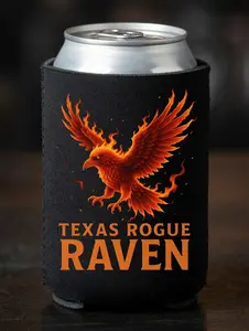 Texas Rogue Raven Can Cooler | Flaming Raven Drink Koozie