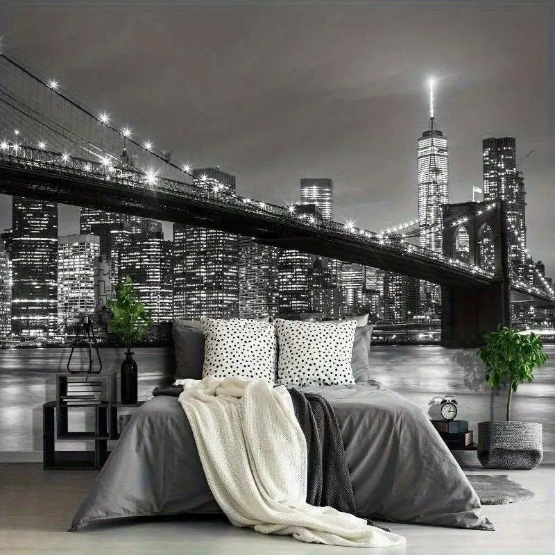 1pc FENDROM Modern Tapestry, Brooklyn Bridge Night River Landscape Manhattan New York City Famous Town Image, Bedroom Living Room Dormitory Decorative Wall Hanging Gift