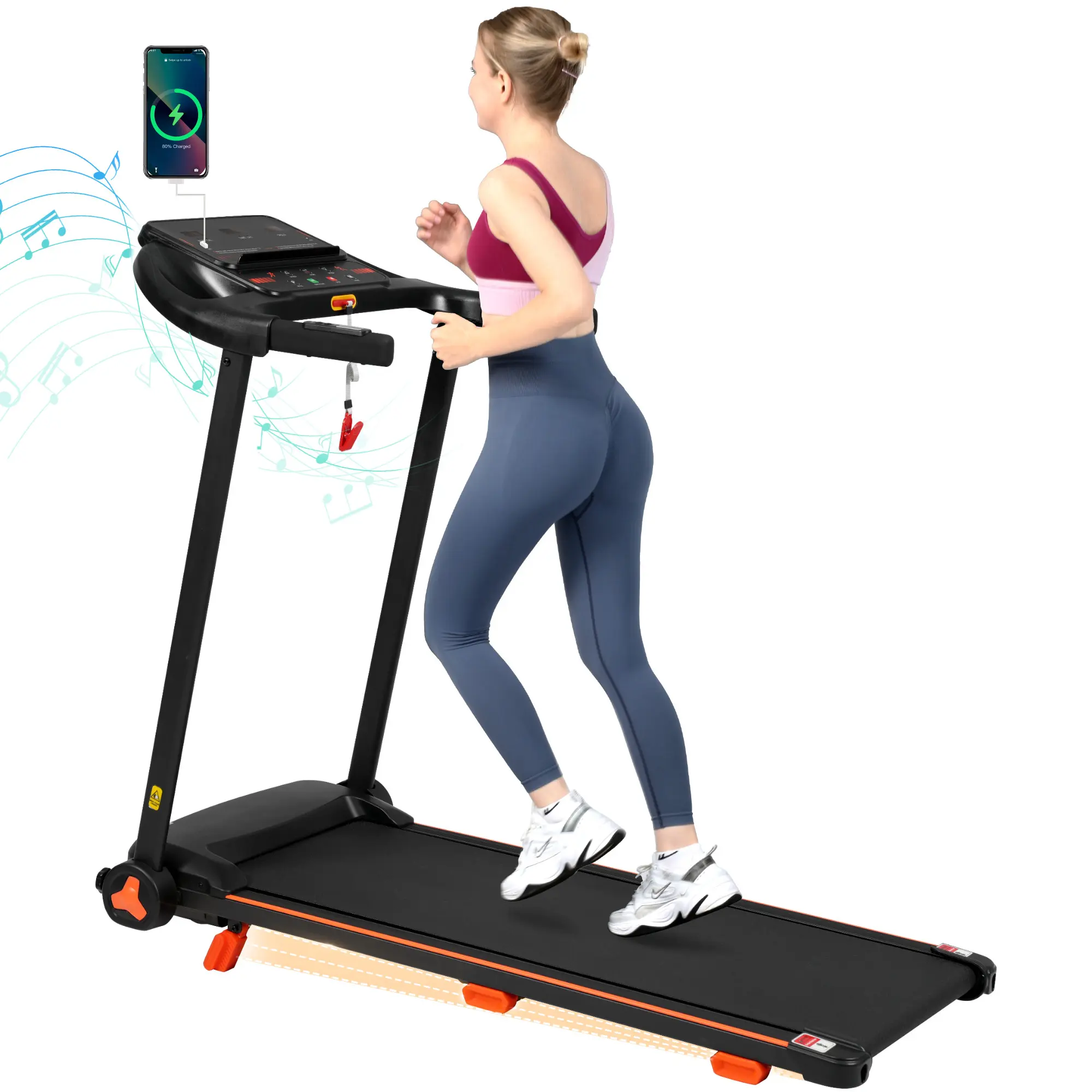 SAYGOGO Treadmills for Home, 2.5HP Quiet Folding Treadmill with Heart Rate Sensor, 300lbs Weight Capacity, 7.5MPH, Incline Treadmill With USB Charge Station For Android & Bluetooth Speaker, 6 Shock-Absorbing