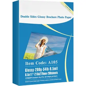200 Sheets Double Sided Photo Paper Glossy 8.5x11 54lbs Inkjet for Dye Ink 200Gsm Value Bulk Pack Picture 8.5 x 11 9.5Mil for Inkjet Printing Printer (200sheets, 8.5x11)