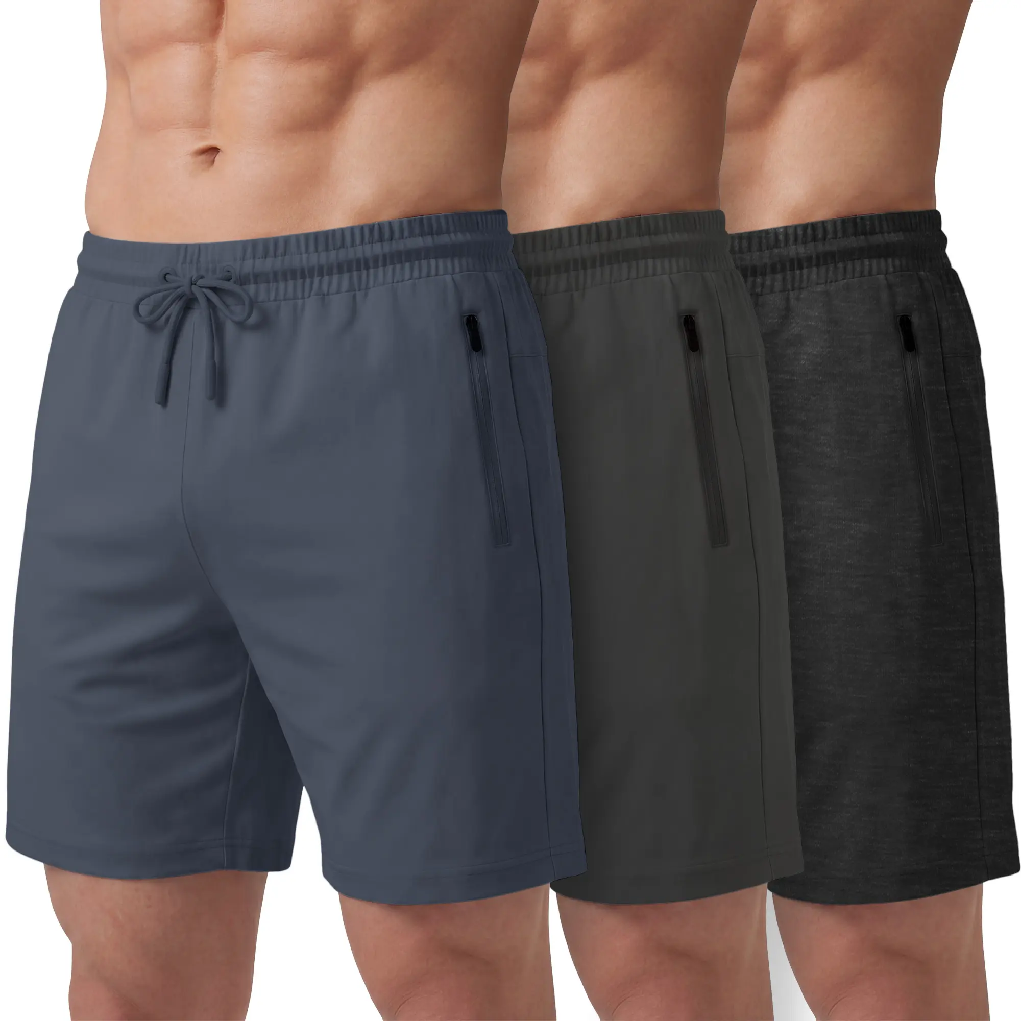 PURE CHAMP Men's 3-Pack 8" Athletic Gym Shorts - Lightweight Breathable Workout Shorts, Quick-Dry Mens Shorts with Zipper Pockets, Comfortable 4-Way Stretch Fit, Durable Performance Fabric for Basketball & Gym, Athletic Short