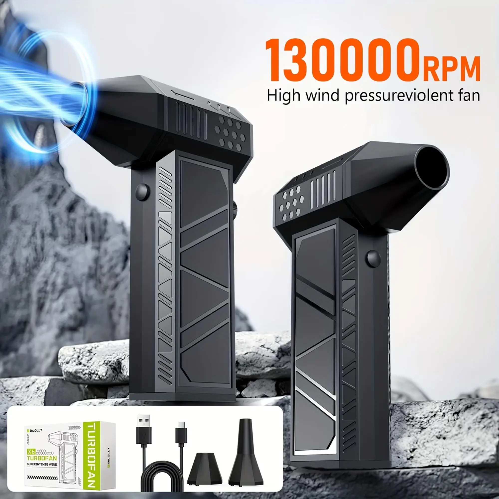2 Pack Set High Power Portable Mini Blower Fan, USB Rechargeable Handheld Turbo Dust Blower with 2 Different Nozzles for Indoor & Outdoor Cleaning Use