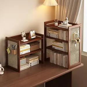 1pc Desktop Organizer Shelf with Hooks, Woven Style Bookshelf, Handheld Display Rack, Space-Saving Design, Suitable for Living Room Kitchen