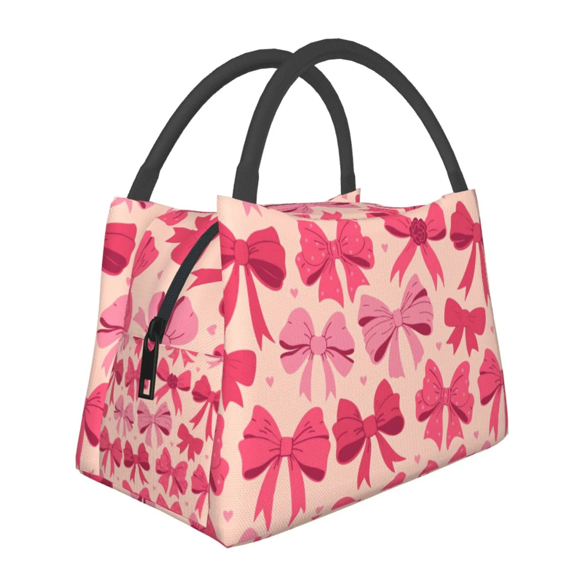 lunch box for women，lunch bag, reusable portable insulation bag, insulation bag,bow pattern, suitable for outdoor camping, work, school, fitness