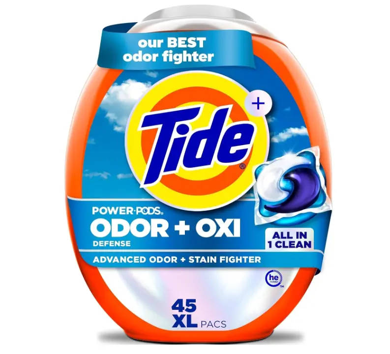 Tide Odor Defense + Oxi Laundry Detergent Pacs, Original Scent, 45 Count, Advanced Odor + Stain Fighter