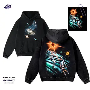 Men's Washed Hoodie - Retro Spiritual Sci-Fi Themed, Casual Classic, Sparkling Galaxy Chrome Graphic, Quantum Awareness Supporter, Unisex Y2K Streetwear, Space Adventure Apparel