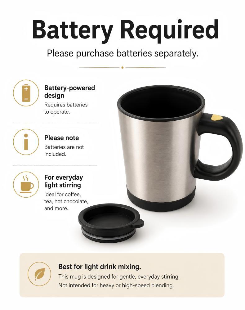 Battery-Powered Self-Stirring Mug, Automatic Mixing Cup for Coffee, Cocoa & Milk, 1Hz Gentle Mixing Drinkware for Office Use, Reusable Kitchenware, Reuse