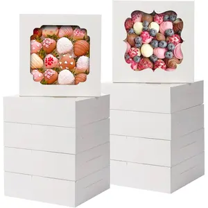 60 count Cookie Boxes, 8x8x2.5 Inches Bakery Boxes with 2 Style Windows for  Strawberries, Pie, Pastry, Dessert, Cake, Birthday Party, Mother's Day, Weddings