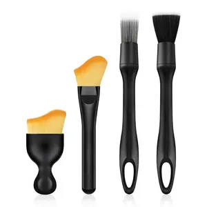 4 PCS Car Detailing Brush Set for Interior & Exterior Cleaning Boars Bristle Brushes for Dusting Air Vents Wheels Leather Upholstery