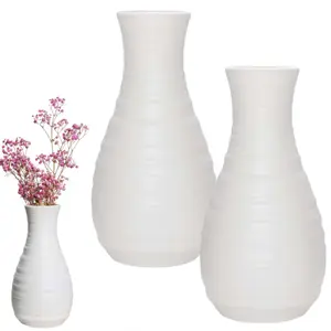 2 Pack Composite Plastics Flower Vase, Look Vase for Home Decor Centerpieces, Arranging Bouquets Ornaments(White Empty vase)