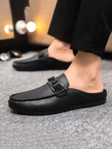 Men's Business-Style Solid Color Slip-On Mules, Casual Comfortable Soft-Soled PU Leather Shoes, Lightweight Non-Slip Driving Shoes for Daily Wear