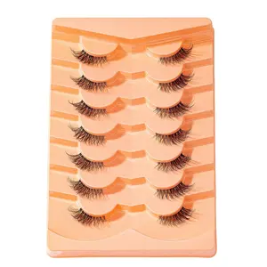 Natural Half Eye Lashes, Reusable Faux Lashes Extensions, Transparent Stems, Long-Lasting Look Eyelash Set, 7 Pairs, Solid Form, No Flammable Liquid Eyelash, DIY False Eyelashes, DIY Lash Cluster