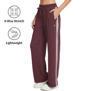 baleaf Womens Casual Loose Pants Wide Leg Sweatpants Straight Leg Zipper Pockets Athletic Running Bottoms Sports Jogging Striped Lounge Daily Wear
