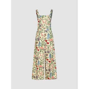 Cider [6 colors, size 2-26] Lightweight Corduroy Floral Button Wide Leg Jumpsuit