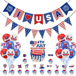 250th Anniversary Celebration Balloon Decorations & Hanging Ornaments — National Day Party Decor: Fireworks Banners, Pennant Flags, Balloons, and Cake Toppers
