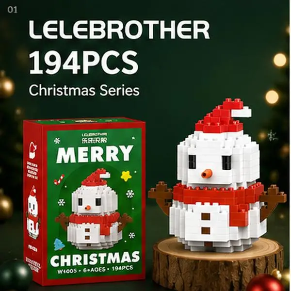 Christmas Snowman Building Blocks Set, 194 Pieces Mini Snowman Building Kit for Kids Ages 6+, DIY Holiday Decoration Toy