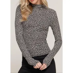 MAEVE WHITE & BLACK ANIMAL PRINT LONG SLEEVE HIGH NECK KNIT TOP