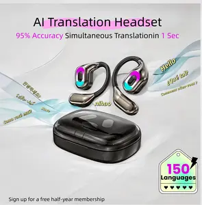 OpenWear Open Ear Wireless Earbuds, AI Real-Time 156+ Language Translation Bluetooth 5.4 Earbuds, 60H Battery, Smart Display for Office Use, Earbuds Wireless, Bluetooth Earbuds outdoorfun