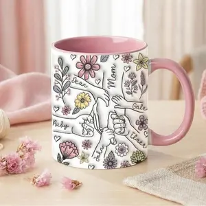 Personalized Mom Mug with Kids Names, Custom Floral Coffee Mug for Mom, Mothers Day Gift from Daughter Son