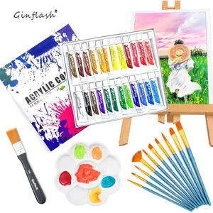 Ginflash Acrylic Paints Set 24colors 12ml/tube painting board brush set DIY waterproof drawing set