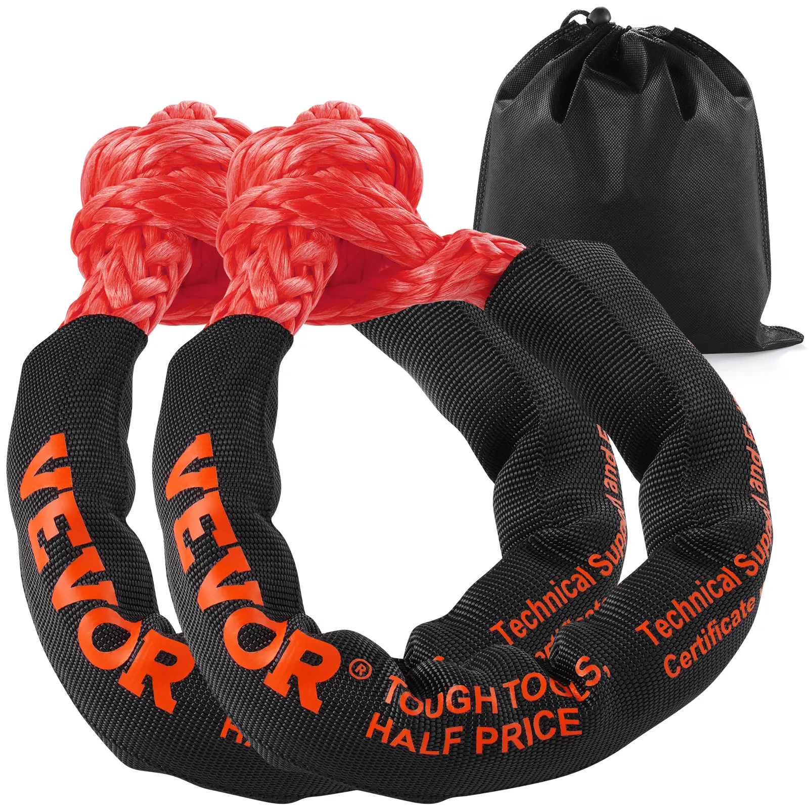 【Summerfinds】VEVOR Synthetic Soft Shackle,1/2" x 22" (2 Pack) 44092 lbs (20 Ton) Breaking Strength Recovery Tow Shackles with Extra 2 Sleeves & Storage Bag for UTVATVTrucksJeepOff-Road VehiclesRed