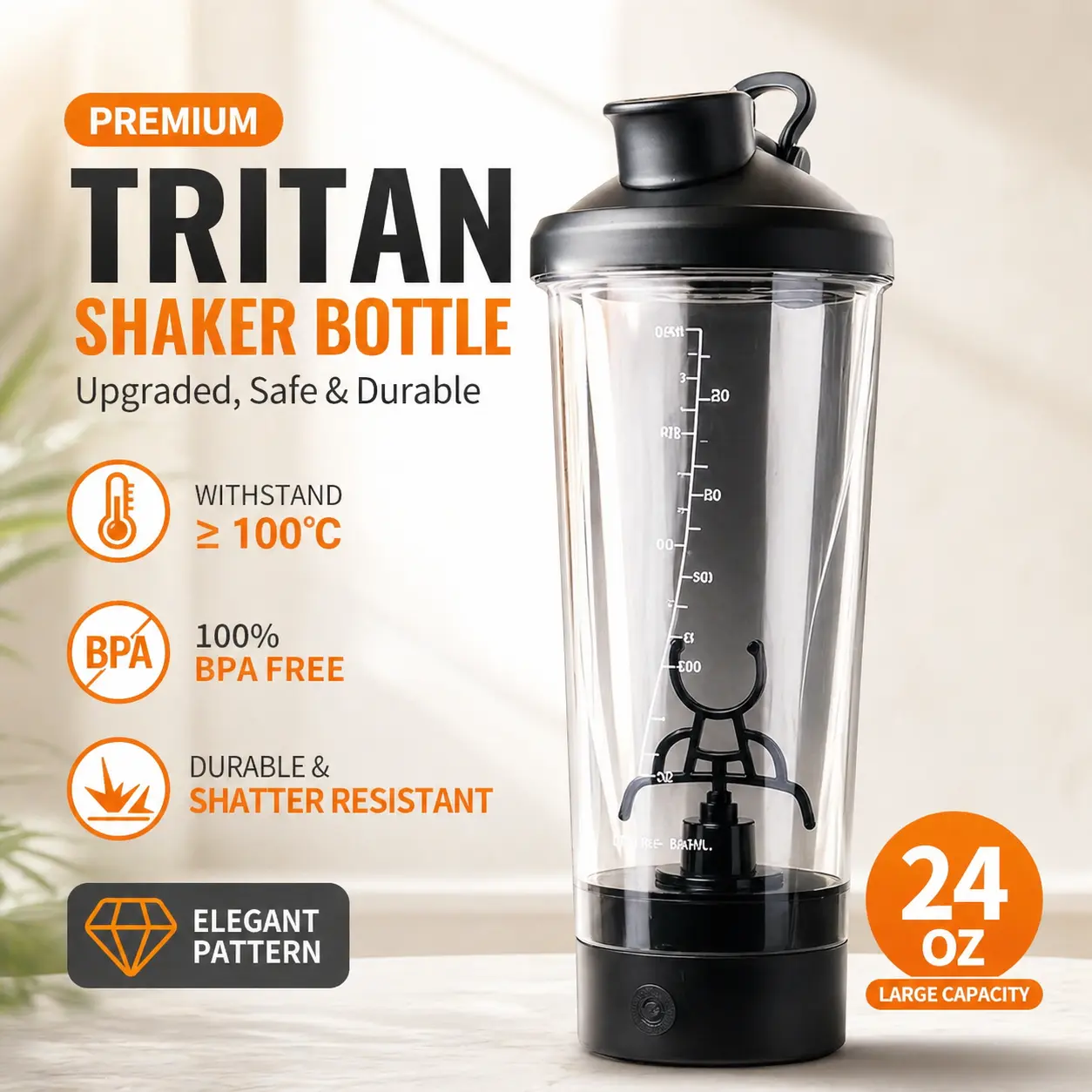 Premium Electric Protein Shaker Bottle 600ml/20oz Vortex Portable Mixer Cup USB Rechargeable for Protein Shakes Office Gym Sports Drinking Bottle Ideal Gift Durable Blender