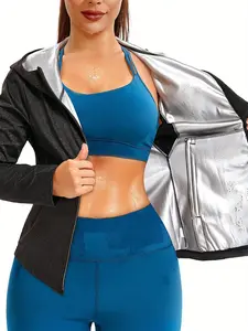 Women's Silver Color Sweat-Enhancing Workout Jacket, Gym Jacket, Sports Outerwear, Breathable Micro-Elastic Fabric, Zipper Closure, Ideal for Fitness Training