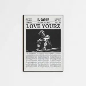 J. Cole Retro Newspaper Print Love Yourz No Frame Album Cover Posters Lyric Print Music Posters Pop Culture Artistic Decor Satin Photo Finish