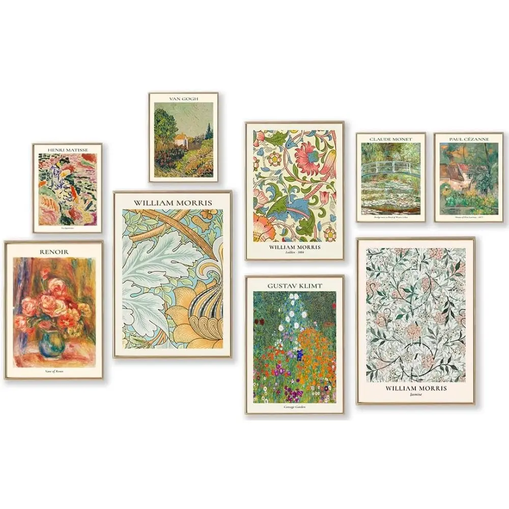 9-Piece Retro Style Wall Art Prints - Abstract Posters with Matisse, William Morris, Van Gogh, Monet Printing, Funky Maximalism Home Decor, Eclectic Room Decoration, Valentines Day Gifts, Decor Inspo, Wall Decor, 11X14 Inch