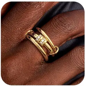 Dearmay Stackable Rings for Women Non Tarnish,  Dainty Cubic Zirconia Rings Multi Chunky Ring Mixed Metal Stacking Rings Set  Prom Jewelry for Women Gifts Greenish Spring