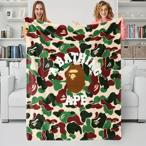 BAPE Classic ABC Camo Flannel Sofa Bed Blanket, Soft Plush Camo & Iconic Ape Head Logo Cover, Soft Silky Thick & Fine, Indoor Outdoor Use, Streetwear Brand Style Home Decor Gift for Fans, Figure Print Blanket