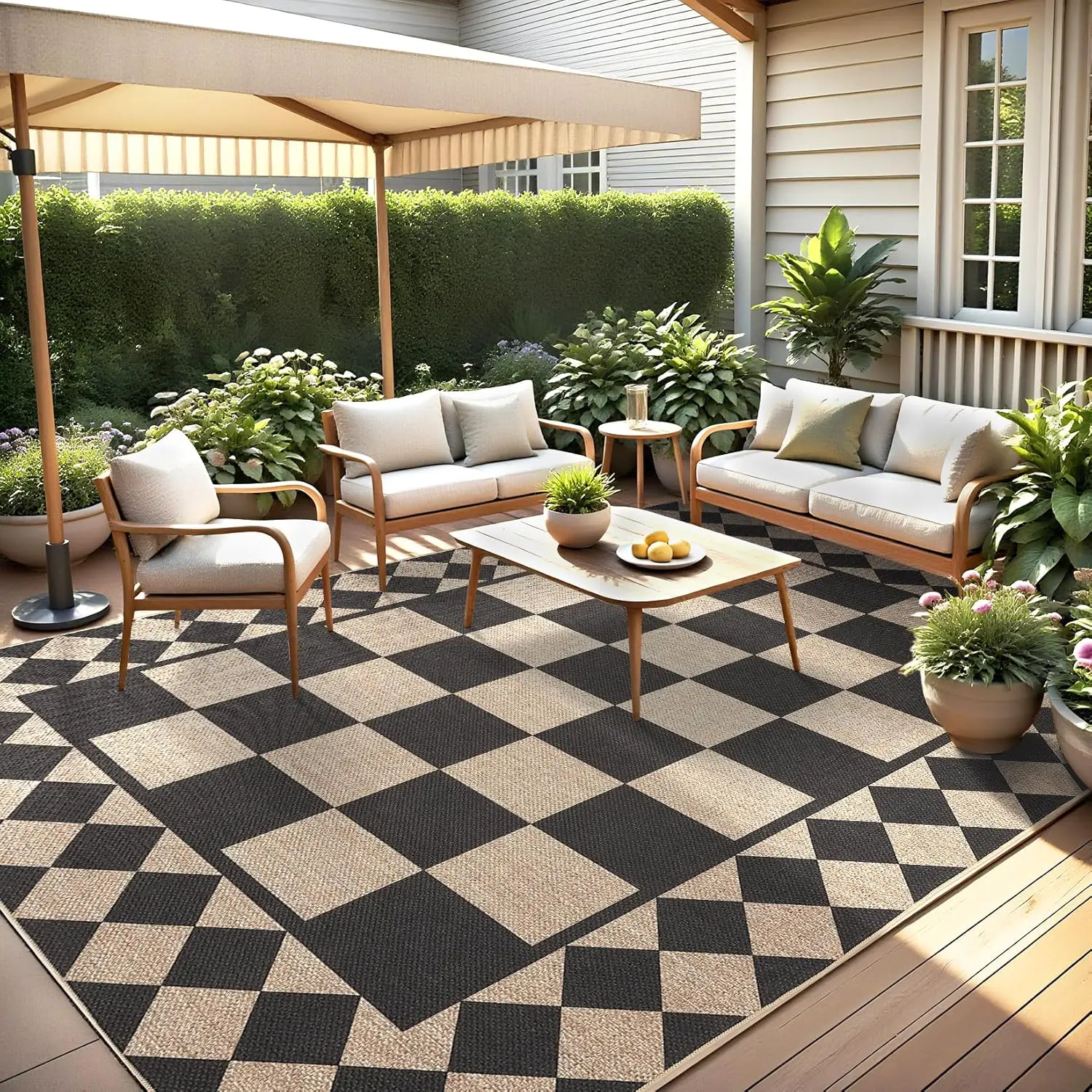 Easy Jute Hallway Runner Machine Washable Low Pile Carpet Runner with Non-Slip Backing, Non Shedding Checkerboard Kitchen Rugs, Foldable Indoor Outdoor Carpet for Patio, Laundry