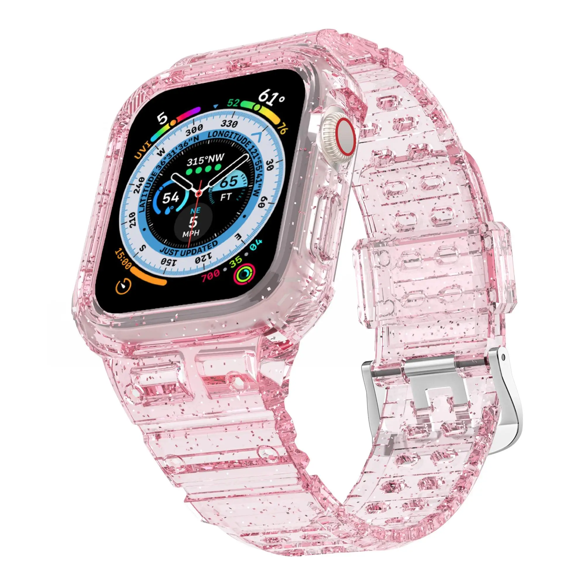 Solid Color Glitter Watch Band (Band Only), Adjustable TPU Transparent Sports Watch Band for Summer, Replacement Sports Watch Case & Band for Apple Wa
