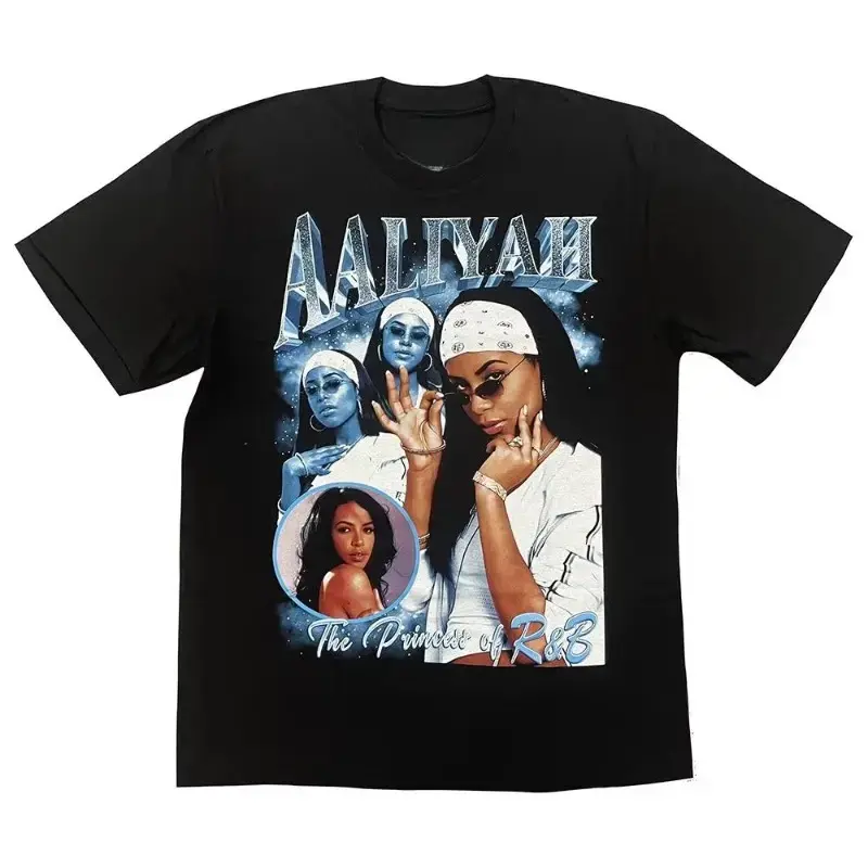 Aaliyah Vintage Graphic Tee, Women's Round Neck Cotton T-shirt, R&B Princess Tribute Streetwear Loose Fit Top, Shortsleeve, Graphic Shirts, Vintage R&B Nod, Lady, Fan‑Ready Tee