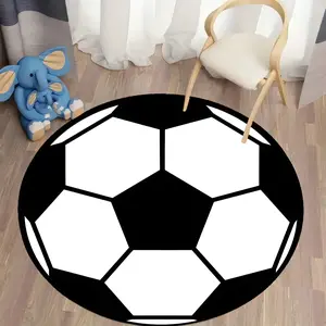 Soccer Ball Design Round Rug – Big Soft Flannel Non-Slip Neoprene Circle Area Mat Perfect for Living Room, Bedroom, Game Room, and Sports Themed Decor