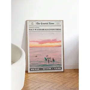 1pc "The Whisper Of The Waves, The Water Heals All" Surfing Girl Canvas Art Print - Fashionable Coastal Style Wall Decor, Frameless Poster, Suitable For Bedroom, Living Room, Home Office