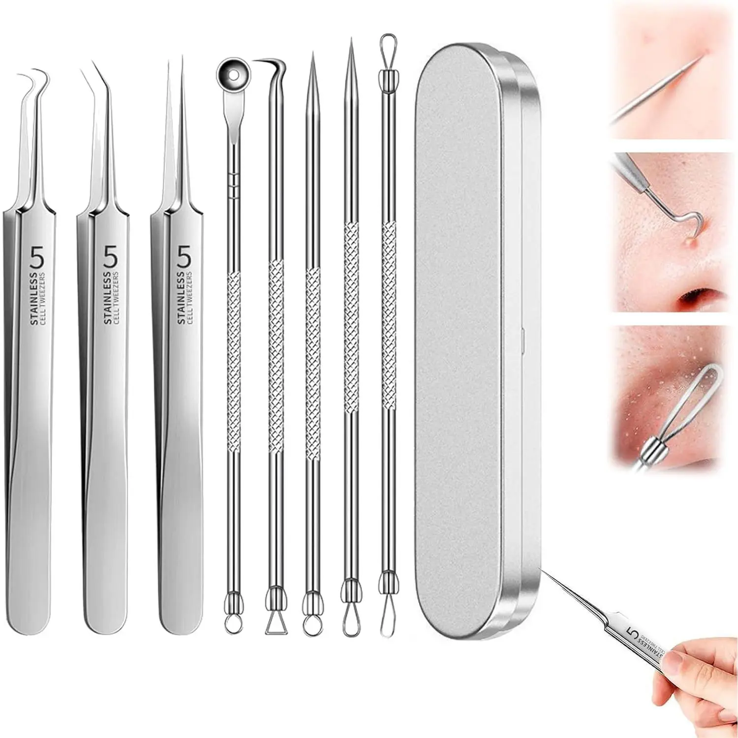 8PCS Stainless Steel Beauty Tool Set, Precision Facial Care Accessories with Ergonomic Grip, Portable Skincare Kit for Daily Use