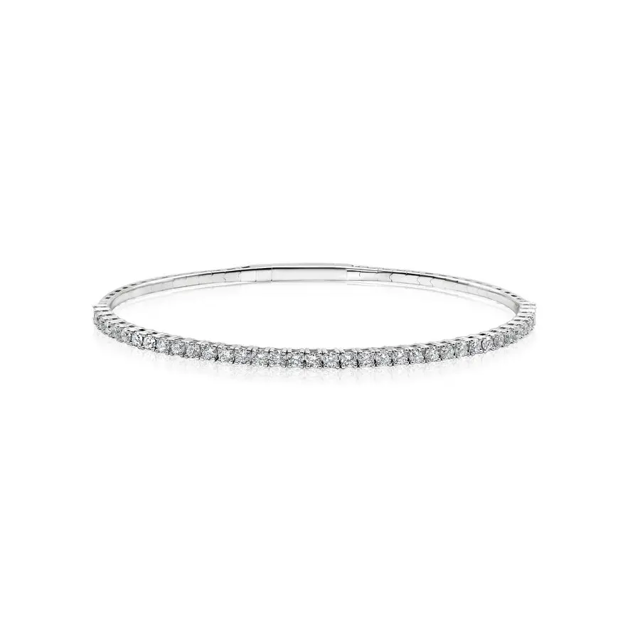 14K White Gold Lab-Created Diamond Halfway Flex Bangle (1.25 CTW E-F VS)