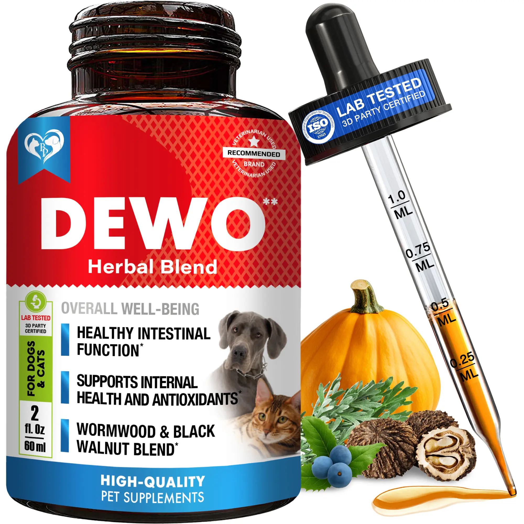 Natural Herbal Support for Dogs, Puppies, Cats & Kittens – Gentle Cleanse with Wormwood & Black Walnut – Helps Maintain a Balanced Gut & Overall Wellbeing – Broad-Spectrum Botanical Formula for Pets of All Sizes
