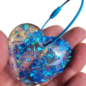 Resin Handmade Heart Shaped Keychain keys heart hug Chunky Blue Glitter