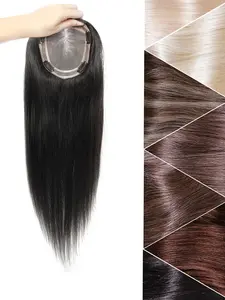 [100% Human Hair] 5x6" Mono Topper for Women – Hand-Tied Double Mono Base Hairpiece Human Hair Toupee with PU Perimeter, Straight Hair Natural Look, Free Part, Breathable & Lightweight, Clip-in Volume Topper for Thinning Hair