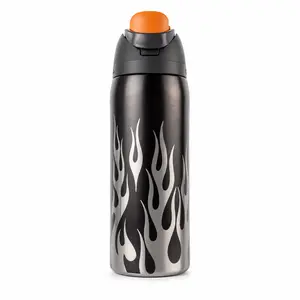 Owala FreeSip 32oz Black Silver Flame Water Bottle, Vacuum Insulated Stainless Steel Leak-Proof Straw Lid Sports Cup for Gym, Workout, Travel & Cold Drinks
