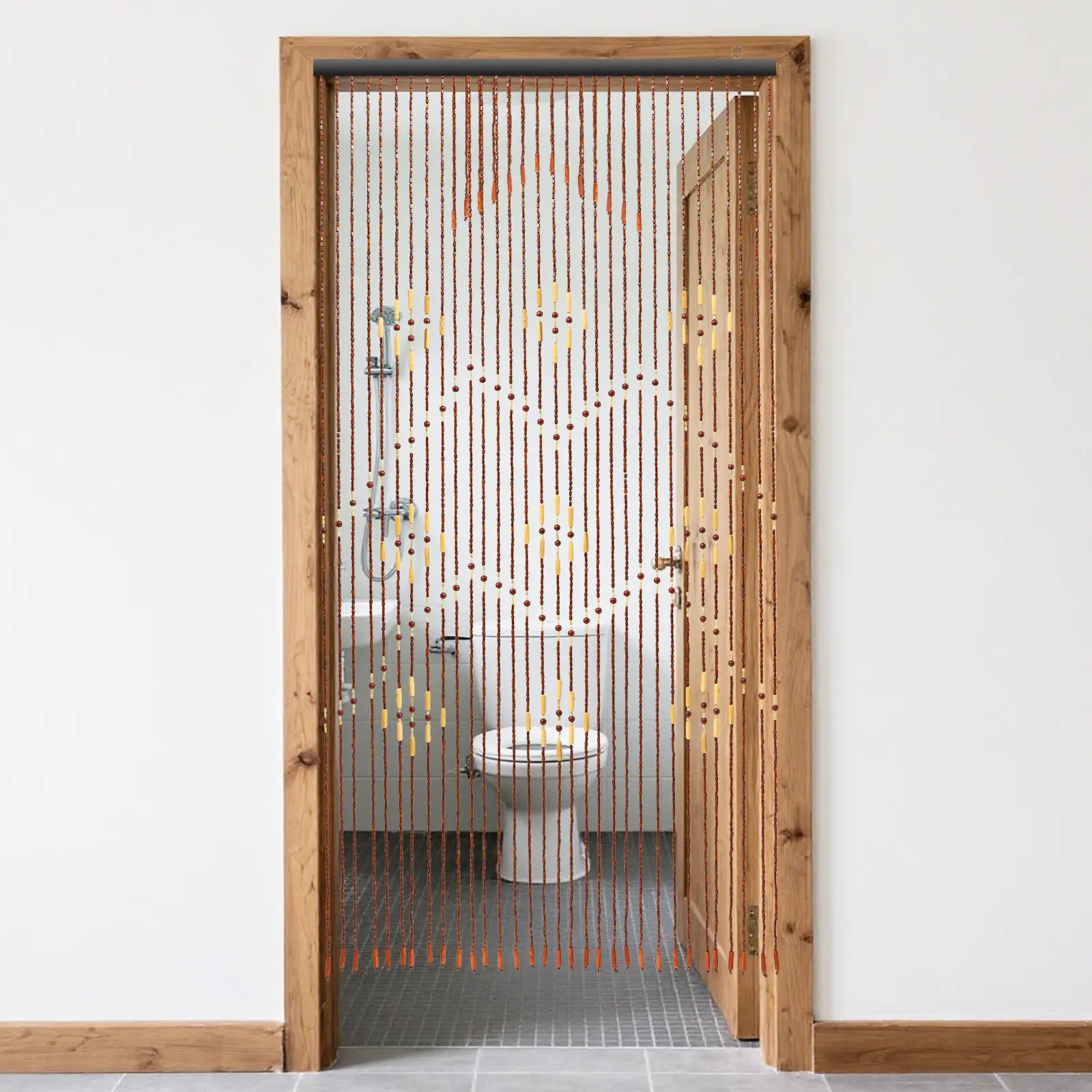 CNCEST Handmade Beaded Curtain - Natural Bamboo Door Decor with Plum Blossom Design, 35.4x68.9in Rustic Room Divider & Home Decoration