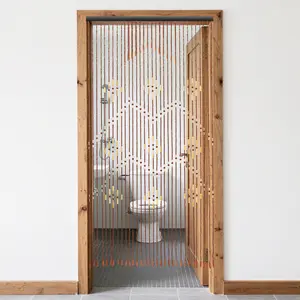 CNCEST Handmade Wooden Bead Curtain Natural Bamboo Door Decor with Plum Blossom Design 35.4x68.9 Inch Rustic Room Divider Shade & Home Decoration