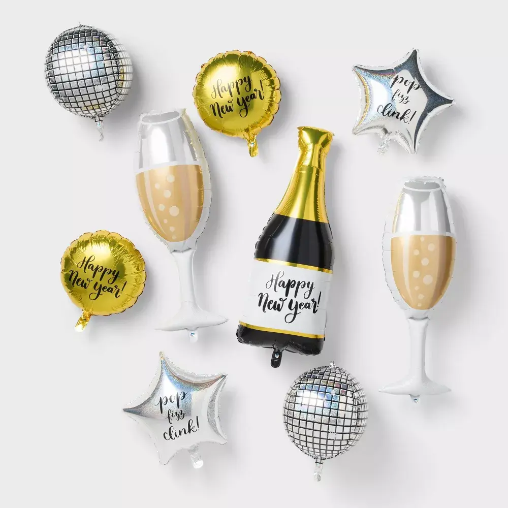 9ct New Years Eve Pre-Inflated Helium Foil Balloon Bundle - Spritz 9ct New Years Eve Pre-Inflated Helium Foil Balloon Bundle - Spritz