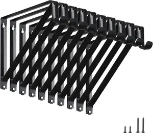 Heavy Duty Closet Shelf Rod Brackets 10 Pack,Wall Mounted Closet Shelves Support Brace with Hook,10-3/4 in Black Bracket with Screws
