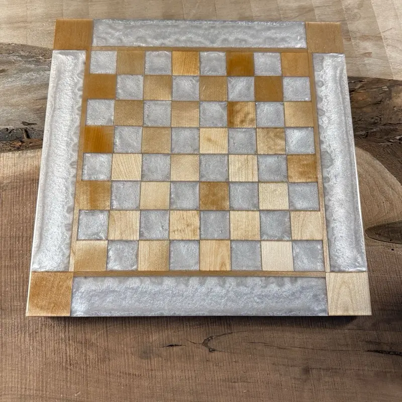Pearl White Cloud Maple Wood Chess Board (INCLUDES GLASS PIECES)