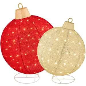Best Choice Products 2pc Large Outdoor Christmas Ornament Set, Lighted Pop-Up Ball Holiday Décor