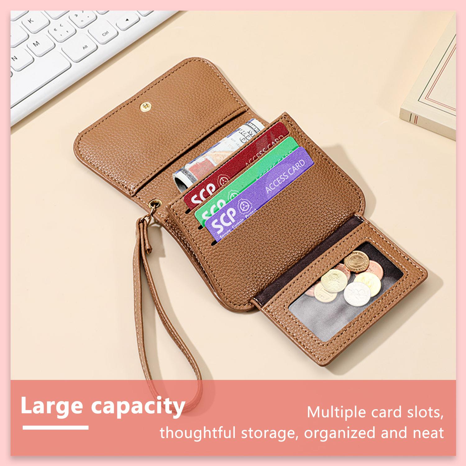 Women's Hand-Sized Casual Chic Foldable Tri-Fold Wallet with Wrist Strap, ID Window, Cash Compartment, Rear Zipper Coin Pocket, Multi-Function Bow Accent,back to school,back to school haul